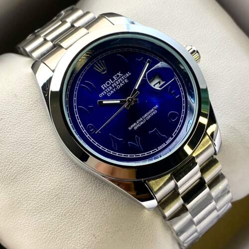 Rolex Arabic Silver Chain (Blue Dial)
